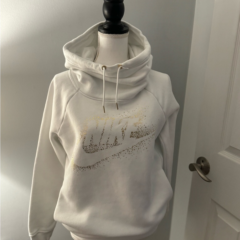 Nike White Hoodie with Gold Logo